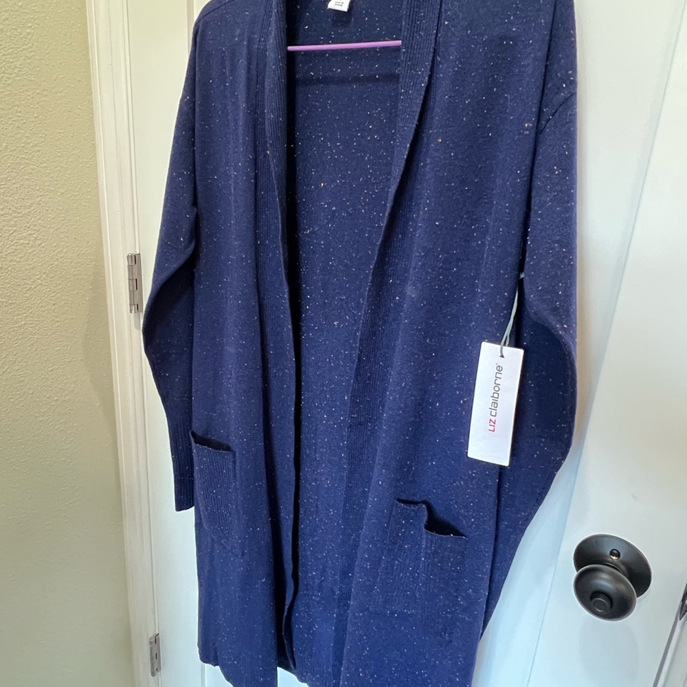 Liz Claiborne Womens Navy Blue Long Sleeve Open Front Cardigan Sweater Sz S NWT
